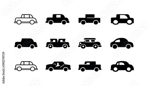 Model cars. Icon set. Set Logo of model cars: vintage toy car silhouette. harmonious logo variations of the same emblematic concept, each