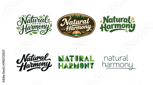 Harmony Lettering Mosaic. Natural harmony. Set lettering. harmonious lettering variations of the same emblematic concept, each with different