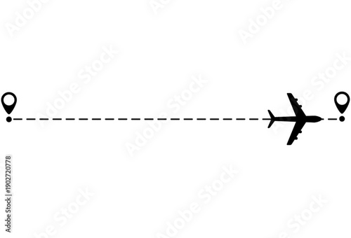 Flying airplane animation. Plane symbol with dotted path animated video.
