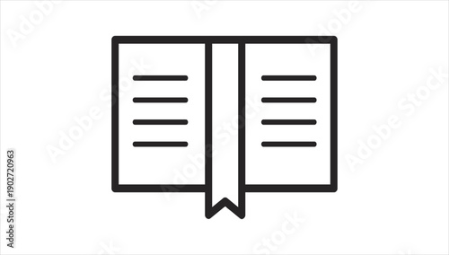 Simple black and white icon of an open book with lines representing text.
