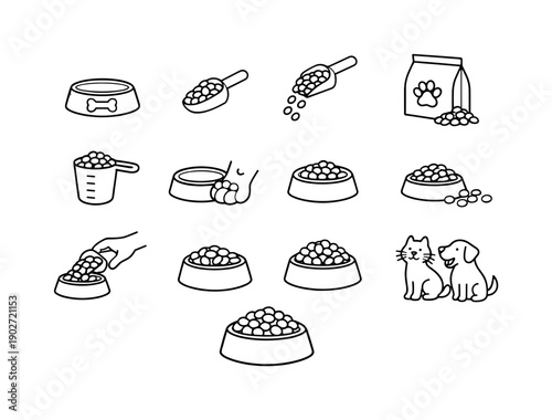 Pet Feeding Icons. Filling a Pet
