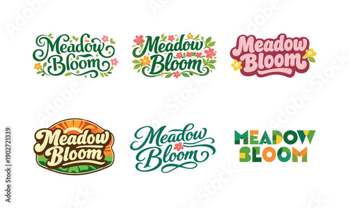 Meadow Bloom Lettering. Meadow bloom lettering. Set lettering. harmonious lettering variations of the same emblematic concept, each with different artistic