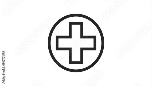 Simple black medical cross symbol on white background.