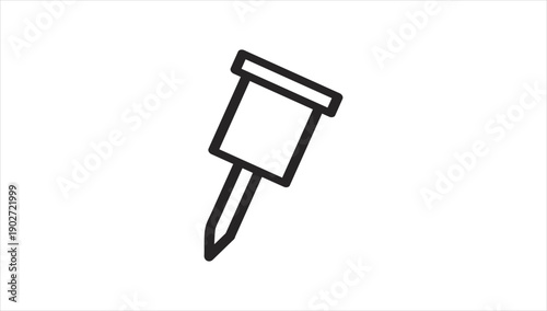 Simple black line drawing of a push pin icon.