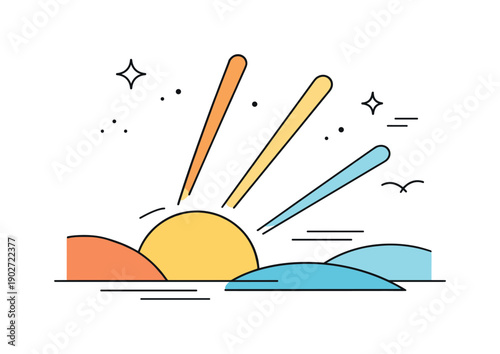 Low winter sunlight. Abstract composition of light beams and soft color blocks inspired by a low sun near the horizon. Quiet seasonal warmth