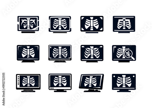 X-ray film on lightbox. Icon set. Set Logo of x-ray film on lightbox: medical scan icon. harmonious logo variations of the same emblematic