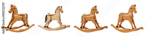Fotografie Set of Classic Wooden Rocking Horses, Vintage Nursery Decorative Pony Collection