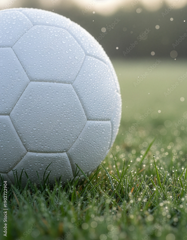 Naklejka premium Mundial de Football 2026, Pelota de fútbol sobre en cesped de un estadio