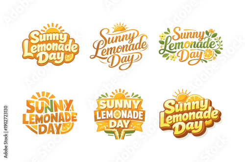 Creative Lemonade Lettering. Sunny lemonade day. Set lettering. harmonious lettering variations of the same emblematic concept, each with different artistic