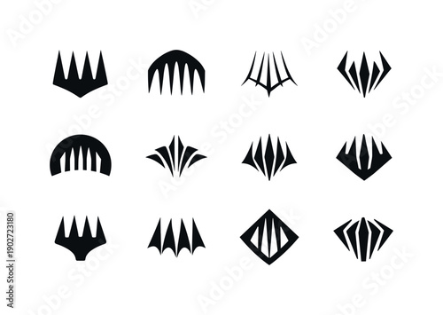 Rake tines. Icon set. Set Logo of rake tines: sharp linear spikes. harmonious logo variations of the same emblematic concept, each with