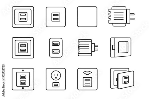 Utility icon vector outlet home geometry charging rectangular icons wall usb silhouette