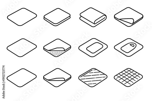 Rectangular pad corner vector ironing body fabric mat foldable icon simple