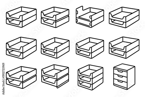 Set tool storage interlocking icon tray drawer compatibility organizational vector functional