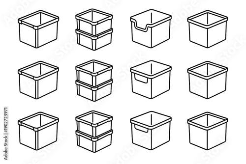 Access stackable flat vector kitchen straight corners bin icon geometric rigid form