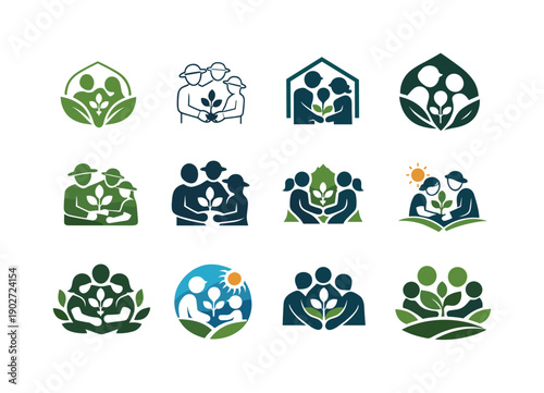 Encouraging family hobbies and creative activities. Icon set. Set Logo of encouraging family hobbies and creative activities:
