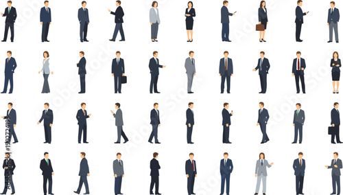 Business people characters collection with men and women in formal suits isolated on white background corporate professional vector illustration set