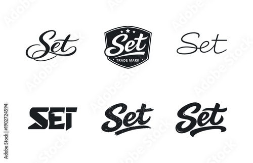 timeless monochrome typography. Set lettering. harmonious lettering variations of the same emblematic concept, each with different artistic