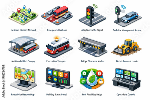 Curbside icons resilience route mobility vector traffic icon marker urban removal canopy