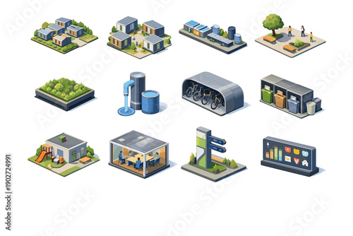 Housing modular pedestrian module vector icon impact icons locker wayfinding waste courtyard