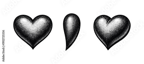 Heart Tattoo Flash. Tattoo flash heart icon A single heart tattoo flash icon shown in three views including front view, side view, and three-quarter view.