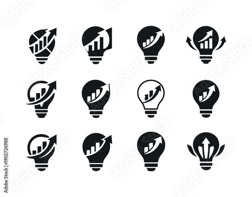 Creative entrepreneurship. Icon set. Set Logo of Creative entrepreneurship: innovation and growth icon. harmonious logo variations of the