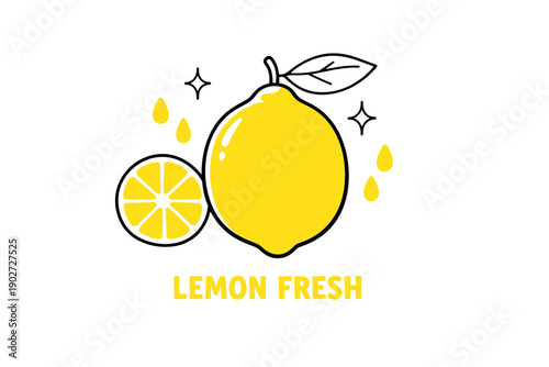 Bright lemon illustration with fresh slices and droplets
