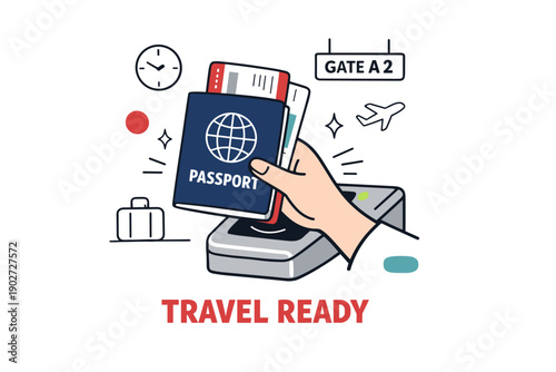 Traveler holding passport and boarding pass in airport setting
