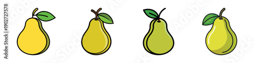 Four pears in different stages of ripeness flat design vector illustration