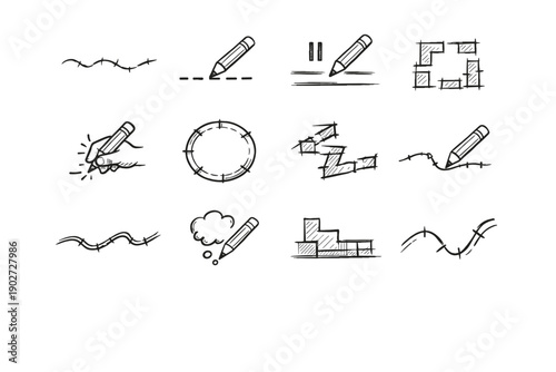 Generation vector line pencil simple path segmented sketch image interrupted movement icon