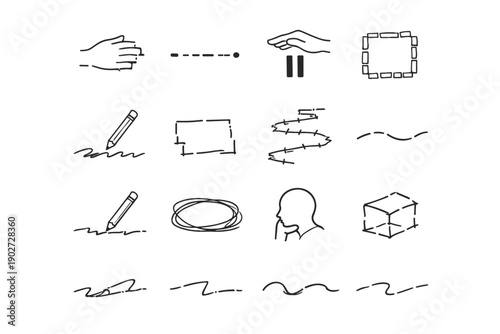 Simple sketch icon interrupted paused pencil outline mark generation image movement line