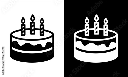 Birthday Cake with Candles Icon Black and White.
