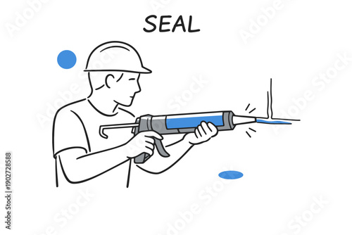 Caucasian male adult applying sealant with caulking gun