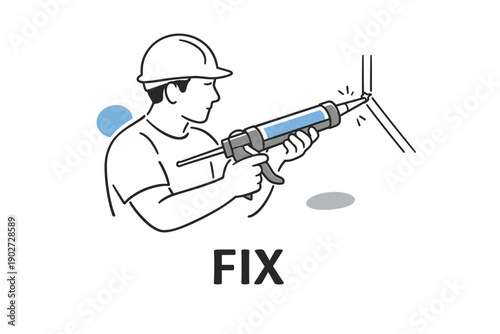 Male worker using caulking gun to fix wall crevice