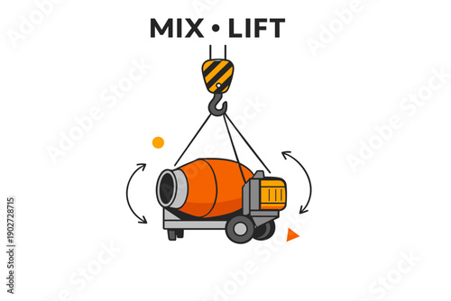 Cartoon concrete mixer crane lifting construction heavy equipment icon