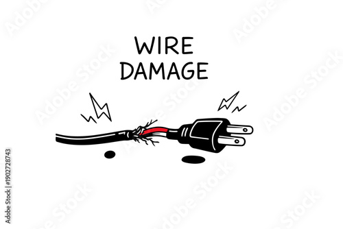 Damaged electrical wire with exposed cables and plug