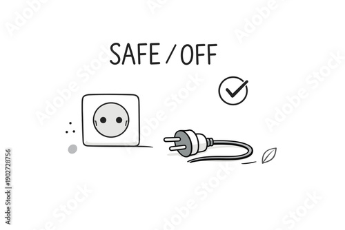 Safe energy: unplugged socket illustration with checkmark symbol