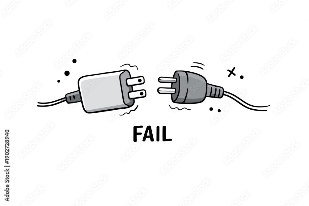 Obraz premium Disconnected charger and plug cartoon illustration of failure