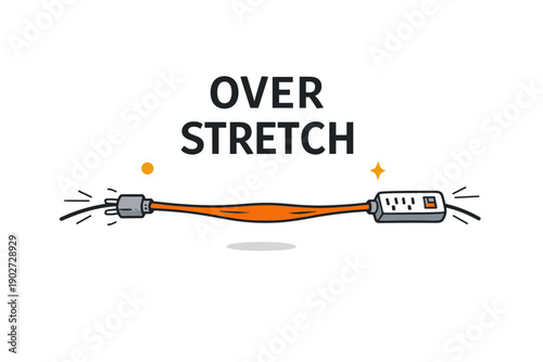 Overstretched power cord illustration with overloaded extension cable