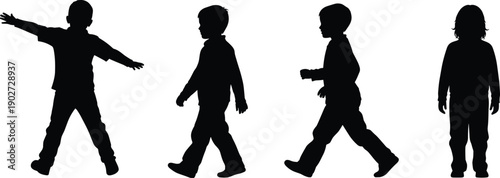 Boys and Girls Walking Running and Standing in Various Poses Isolated on White Background for Design Elements