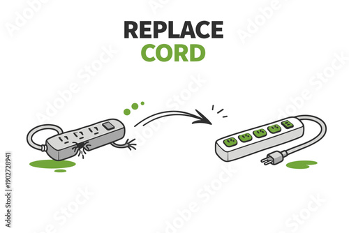 Cartoon guide to replacing a damaged power strip cord