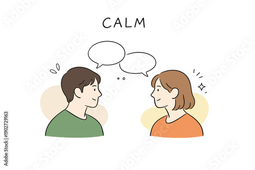 Calm conversation between young caucasian male and female cartoon characters