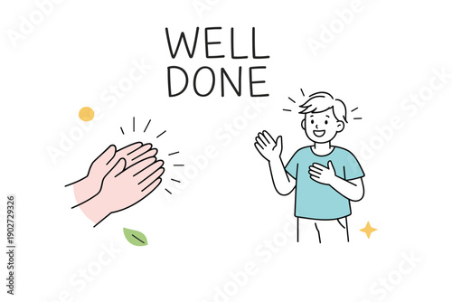 Celebration of achievement: applause and joyful cartoon boy illustration