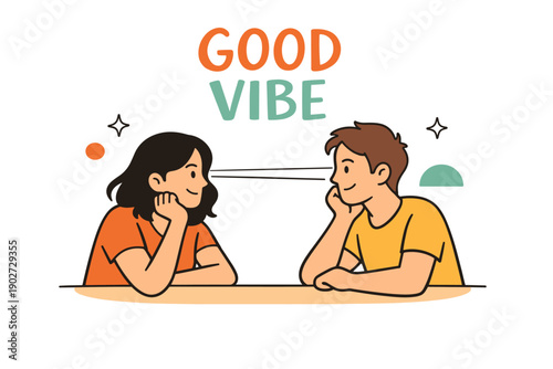 Cartoon of smiling young caucasian couple sharing a good vibe