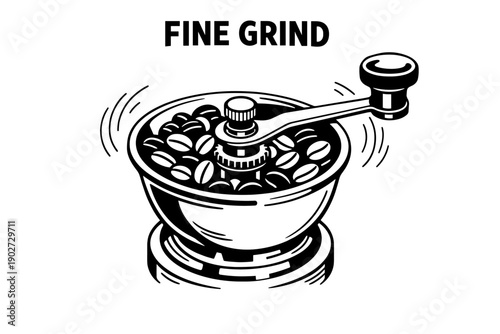 Vintage hand coffee grinder with rotating handle and coffee beans