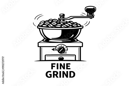 Vintage manual coffee grinder with coffee beans illustration