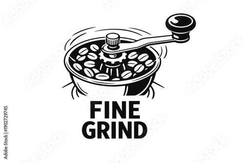 Vintage coffee grinder illustration with coffee beans and hand crank