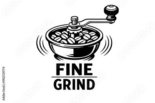 Vintage coffee grinder with fresh beans and motion effect