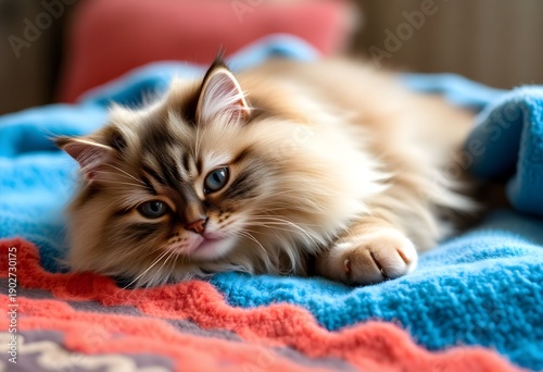 A Persian Cat on a warm Blanket