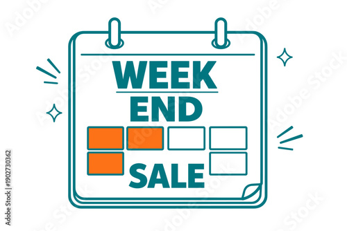 Weekend sale calendar with highlighted dates and decorative elements