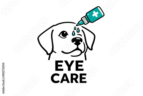 Eye care for dogs: cartoon puppy receiving eye drops